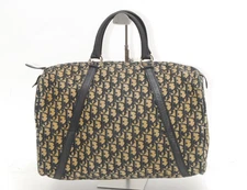 Christian Dior Trotter Boston Large Bag Canvas Leather Navy Authentic #1044