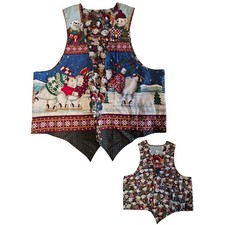 Vintage Christmas granny vest polar bears ice skating holiday Unisex 2X 3815