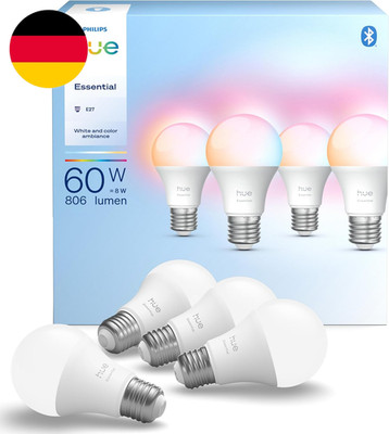 Philips Hue Essential Smart LED A60 Lampe, Weiß Und Farbiges LED Leuchtmittel, E