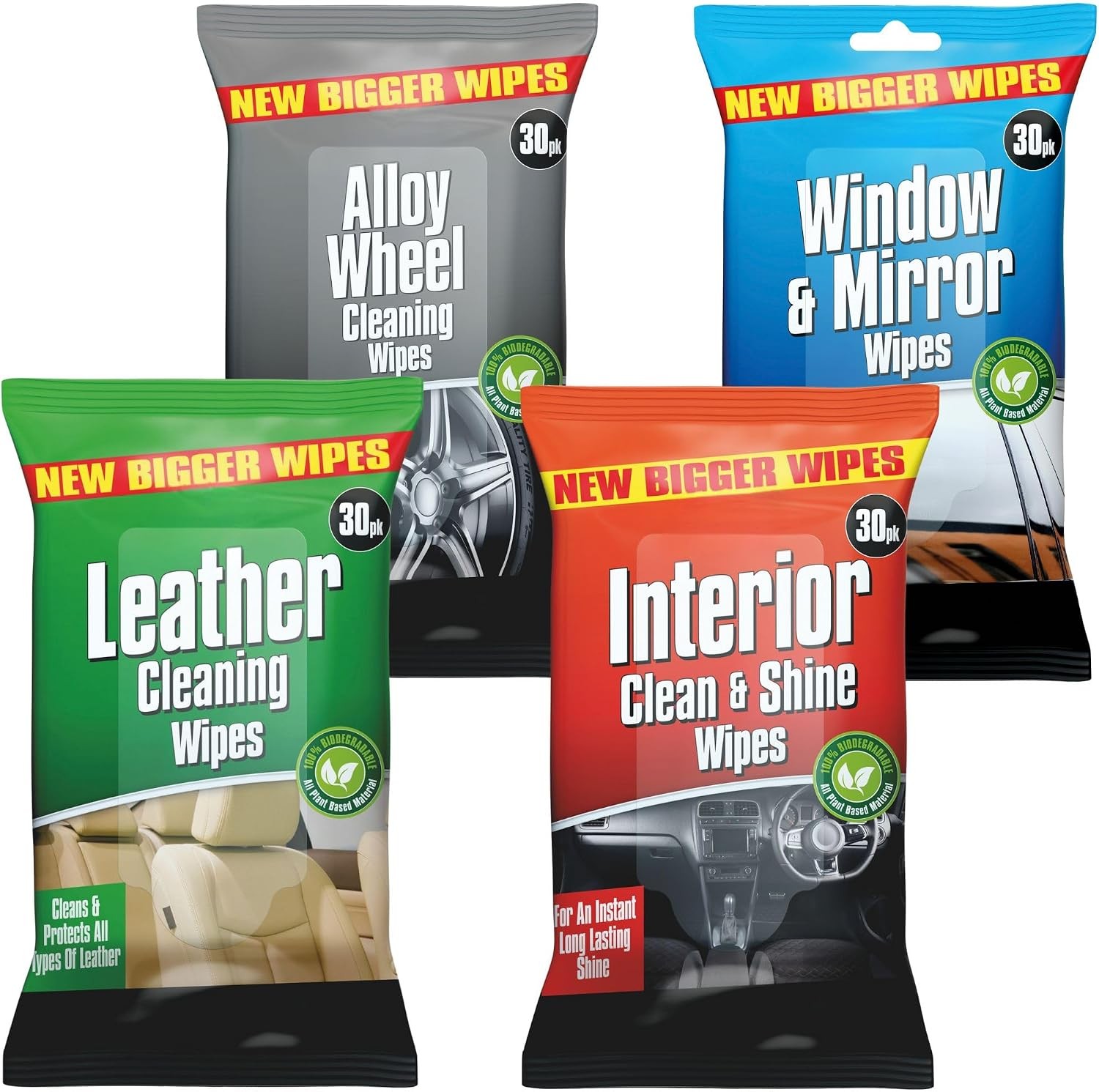 Car Interior Cleaning Wipes Set Biodegradable 4x30 120 Wipes Glass Leather