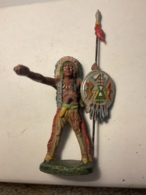Vintage Elastolin Composite Native American Standing with Staff