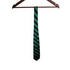 J. Crew Men's Blue Green Striped 100% English Silk Neck Tie Made in USA Preppy