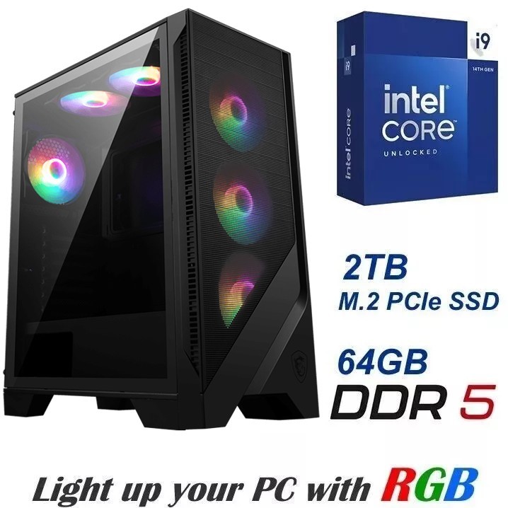Intel 14-Gen i9 14900K 24-Core PC 64GB DDR5 RAM 2TB PCIe M.2 SSD