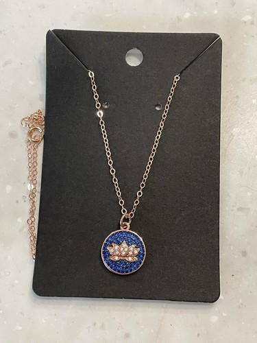 Round Sapphire & CZ Lotus Pendant and necklace 14k rose Gold Plated 925 - Picture 1 of 6