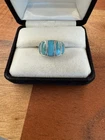 Southwest Vintage Sterling Silver Band Ring Turquoise Coral Inlay, Size 5.5