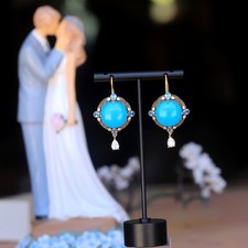 Orecchini Lunghi Donna In Vetro Colorato - Placcati Argento - Colore Blu Notte - Eleganti Per Feste