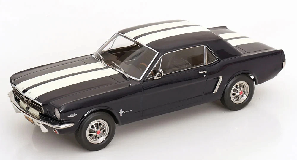 1:18 1965 Ford Mustang Hardtop Coupe -- Dark Blue w/White Stripes -- Norev