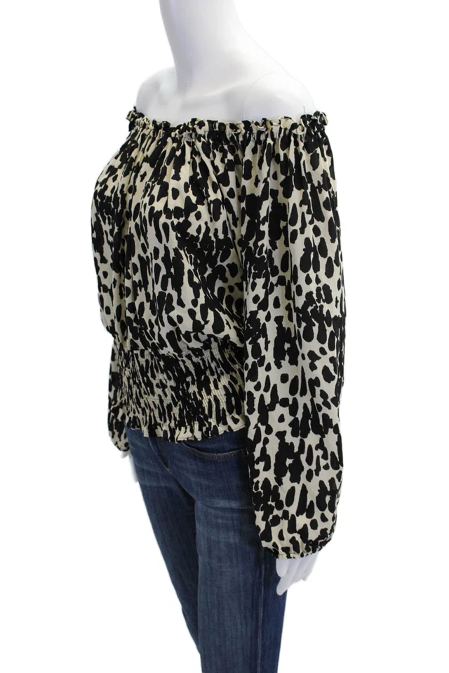 Top Michael Kors Mujer Seda Animal Estampado Fuera del Hombro Bloque de Color Talla 6 Foto 2 de 4