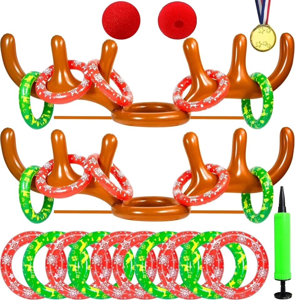 Juego de lanzamiento de anillo de cuerno de reno inflable para Navidad marrón para 2-4 jugadores Foto 3 de 4