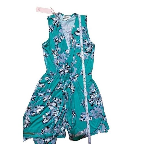 NWT YUMI KIM Short Draped Floral Romper Jersey Knit Women's S Turquoise White Bl - Picture 6 of 11