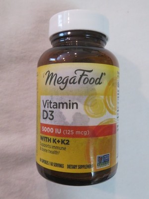 MegaFood Vitamin D3 5000 IU (125 mcg) With K + K2 60 Capsules Immune & Bone