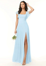 Azazie Bondi Ganache A-Line Ruffled Chiffon Dress - Sky Blue