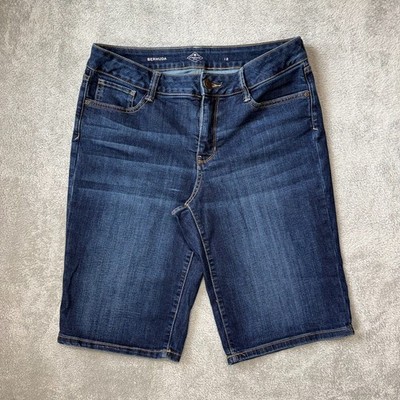 St Johns Bay Shorts Womens 12 Blue Bermuda Mid Rise Dark Wash Stretch Denim