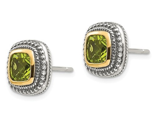 Green Peridot Earrings in Sterling Silver with 14K Gold Accents - Picture 2 of 4