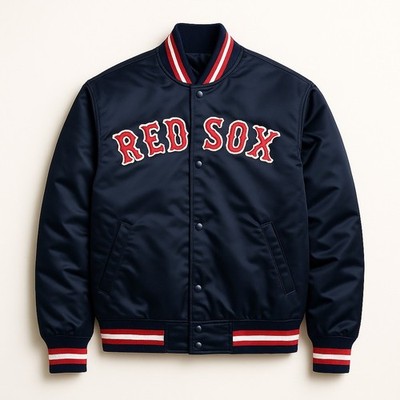 Boston Red Sox Navy Satin Varsity Jacket, Bomber Jacket