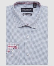  75 Nick Graham Men's Gray Modern-Fit Stretch Dress Shirt Size 16-16.5 32/33