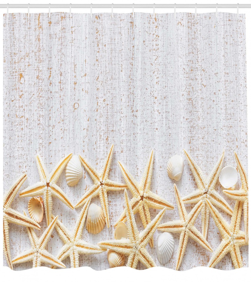 White Shower Curtain Sea Shells on Timber Print for Bathroom | eBay