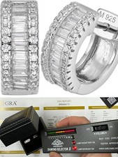 Baguette Moissanite Real Solid 925 Silver Hoops Small Huggie Hoop Earrings 12mm