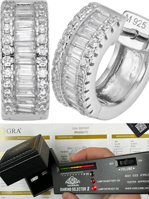 【HYERES LOR】25SS★ Silver (W) Moissanite Band Earrings Baguette Moissanite Real Solid 925 Silver Hoops Small Huggie