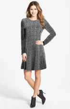 MICHAEL KORS $160 Black/White Fit Flare Sweater Dress Sz PL