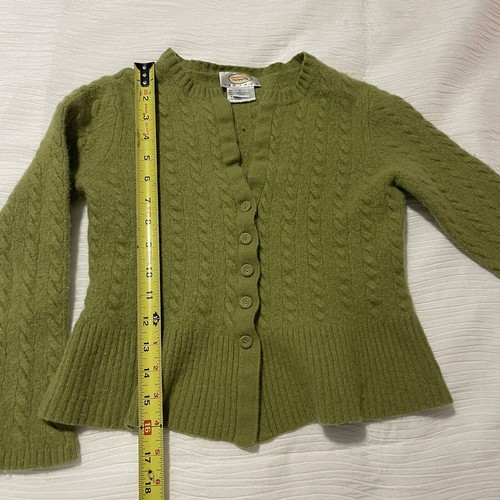Talbots Sweater Youth Girls L Green Long Sleeve Lambswool Cashmere Button-up - Picture 5 of 6
