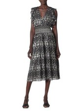 Joie Womens Pheobe Smocked Waist Midi Dress Sz XS Black Metallic Silk Blend NWT
