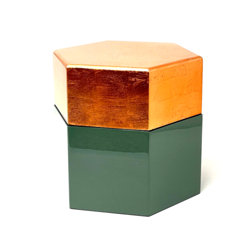 Urn for Ashes Fibreglass Box Hexagon Cremation Container Green Rusty - Picture 1 of 3