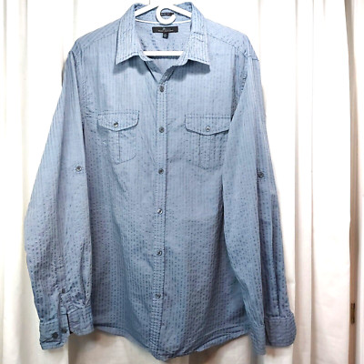 MARC ANTHONY Mens Slim Fit Button Up Shirt XL Roll Tab Sleeves Slate Blue