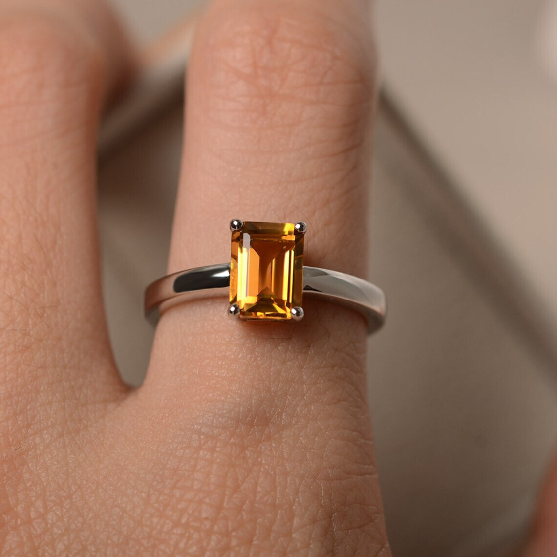 Natural Citrine Engagement Ring 925 Sterling Silver Ring Any Size