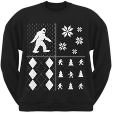 Sasquatch Festive Blocks Ugly Christmas Sweater Black Sweatshirt