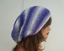 PURPLE SPARKLE MULTI RASTA BAGGY SLOUCHY BEANIE HAT TAM CAP HAND CROCHET
