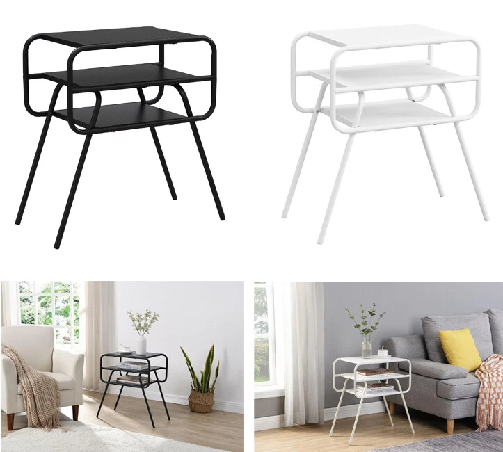 3 Tier Sofa Side Bedside Table Metal Frame Nightstand Living Room Storage Shelf