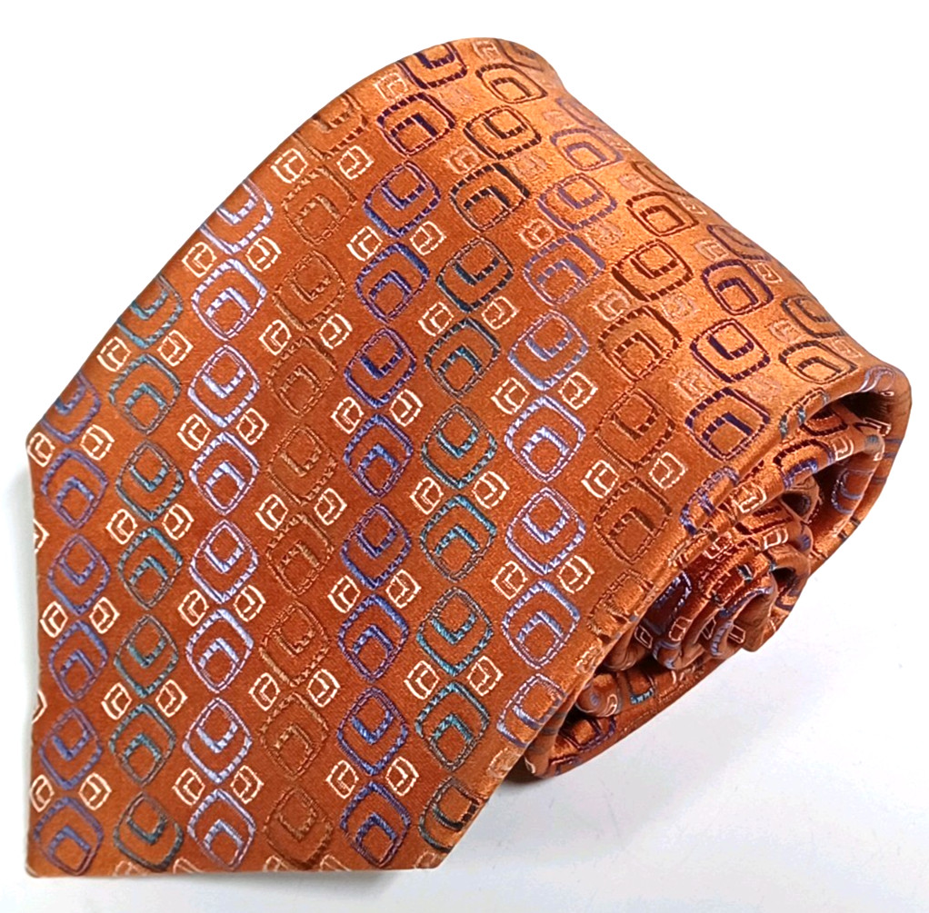 Stafford Essentials Mens Tie Orange Geometric Silk Necktie 60