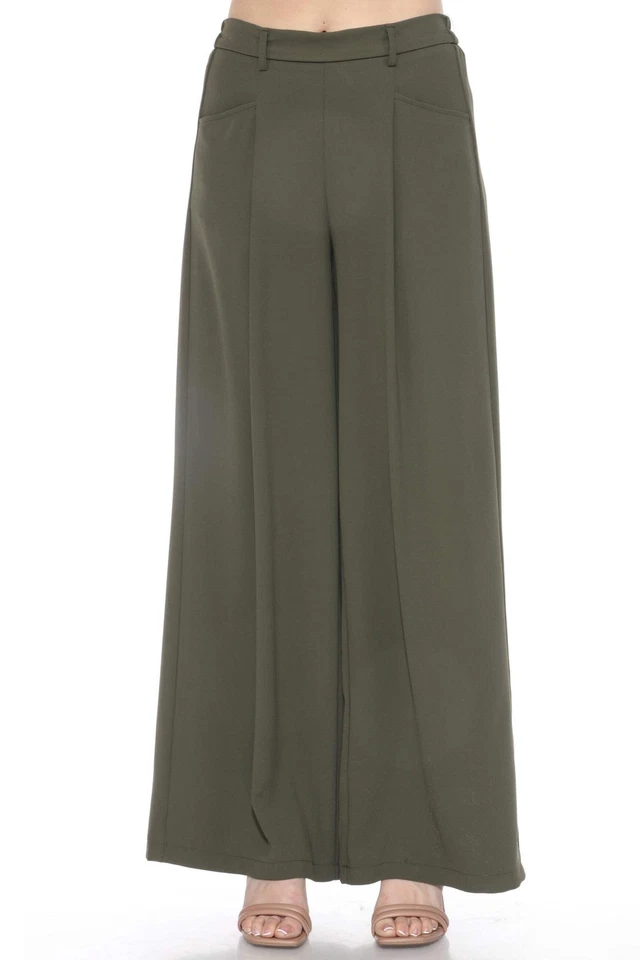 Joseph Ribkoff Iguana Green Pleated Front Wide Leg Trouser Pants 243099