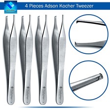 4-Pieces Surgical Rat Tooth Adson Kocher Dental Tweezer Dressing Forceps Pliers