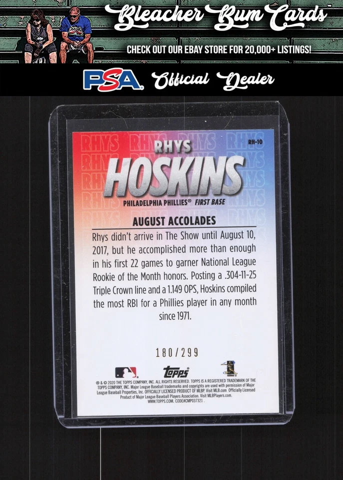 2020 Topps RH-10 Rhys Hoskins Player Highlights Rhys Hoskins Black /299 - Image 2 of 2