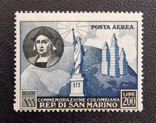 Francobollo San Marino Posta Aerea Commemorazione Colombiana 200 Lire Anno 1952