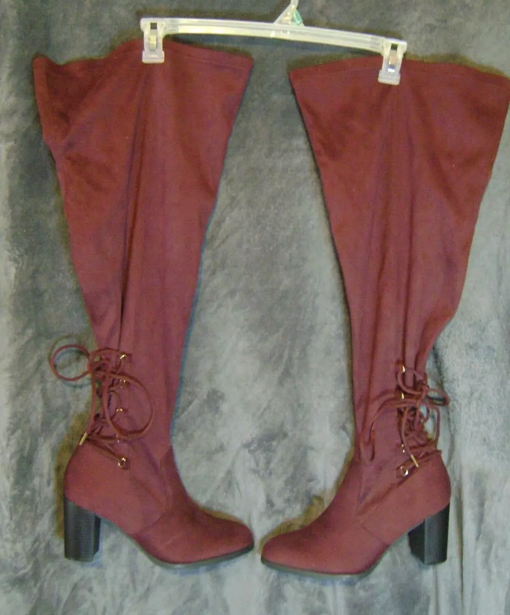 Celebrity Pink Burgundy Thigh High Boots with Zipper and Laces Women s size 11 M