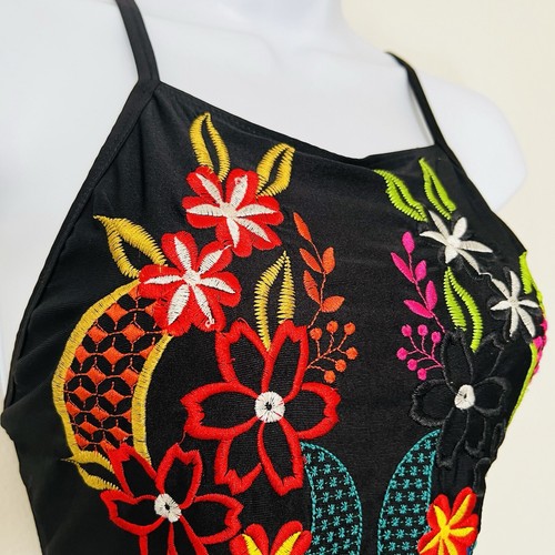 Yang Zi Gang Black Fiesta Mexican Embroidered One Piece Swimsuit Large High - Picture 3 of 8