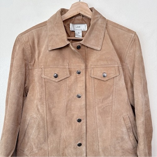 Lisa International Womens Medium Suede Tan Button Jacket - Picture 4 of 15