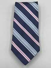 Jos A Bank Tie Silk Blue Multicolor American Striped L-59.5  W-3.825  Italy