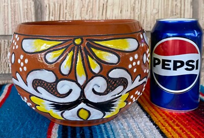 Mexican Ceramic Flower Pot Planter Folk Art Pottery Handmade