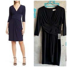 NWT Eliza J Ruched 3/4 Sleeve Sheath Dress Black Size 8 $138