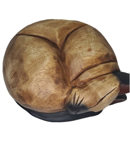 Carved Solid Wood Sleeping Cat 8lbs 14x7 huge conversation piece - Picture 2 of 5