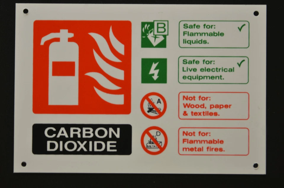 Fire Extinguisher Identification Sign Carbon Dioxide 150mm x 100mm Silk Screened
