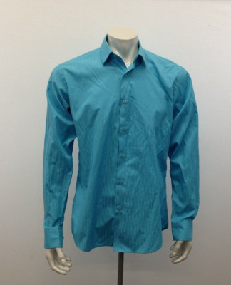 Enrico Carlucci Men's Size 16 Blue Striped Long Sleeve Button Up Dress Shirt