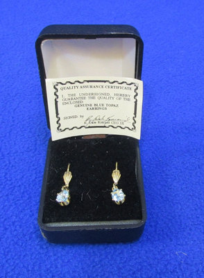 Blue Topaz Earrings Gold Tone Metal Each .75 Ct Pear Cut Faceted