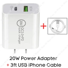 20W PD QC 3.0 Fast USB Wall Charger Quick Power Adapter Lot For iPhone Samsung