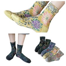 Women Retro Cotton Floral Mid Calf Tube Socks Stretch Sports Crew Socks 5 Pairs