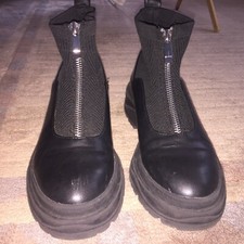Zara Chunky Sole Front Zip Knit Sock Combat Boots Size 36
